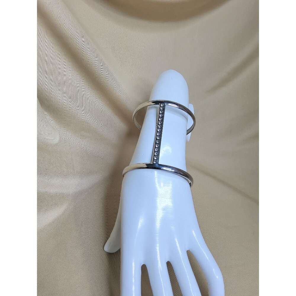 vintage silver tone jewel chrystals t bar wide cuff bracelet